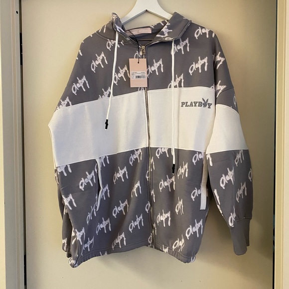 Playboy Grey Color Block Zip Through Sweatshirt - Picture 5 of 5